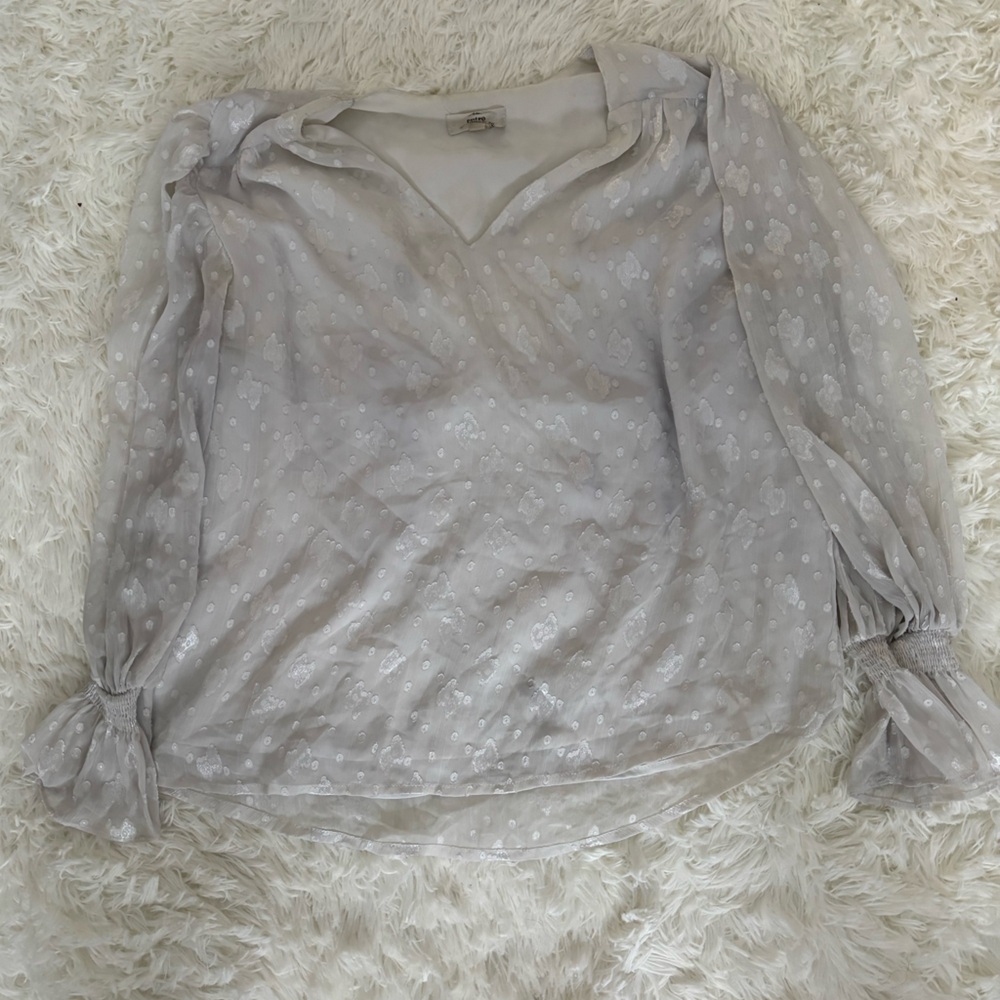Entro White Sheer Lined Long Sleeve Blouse